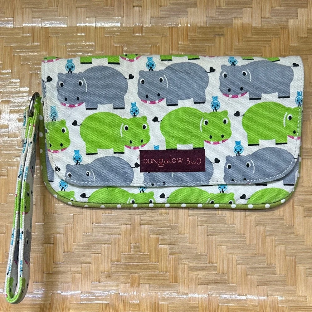 Bungalow 360 Green and Gray Hippo Wristlet